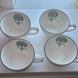 Pfaltzgraff White Mugs with Green Artichoke Flower Design